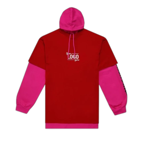 Balenciaga Hooded Double Layer T-Shirt 'Raspberry/White'