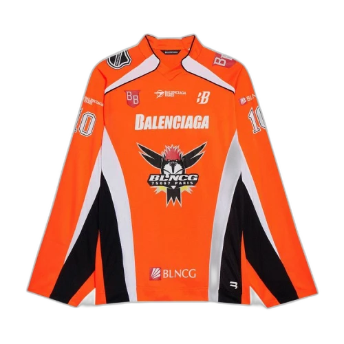 Balenciaga Long-Sleeve Hockey Shirt 'Fluorescent Orange/White/Black'