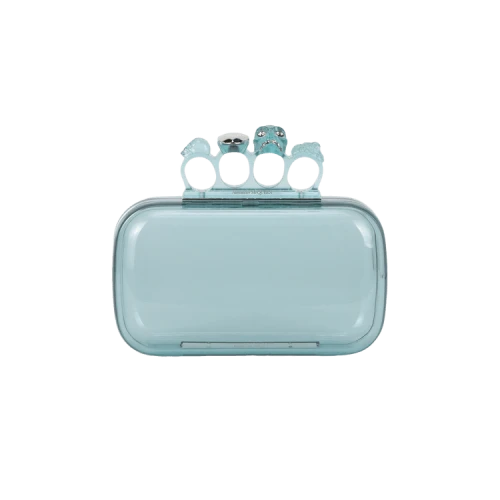 Alexander McQueen Skull Four-Ring Clutch Pale Blue
