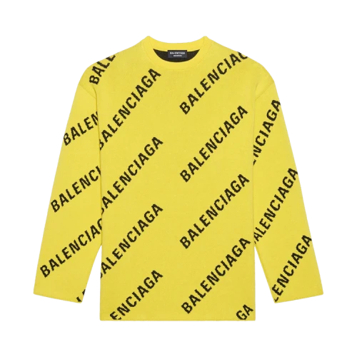Balenciaga Allover Logo Crewneck 'Yellow/Black'