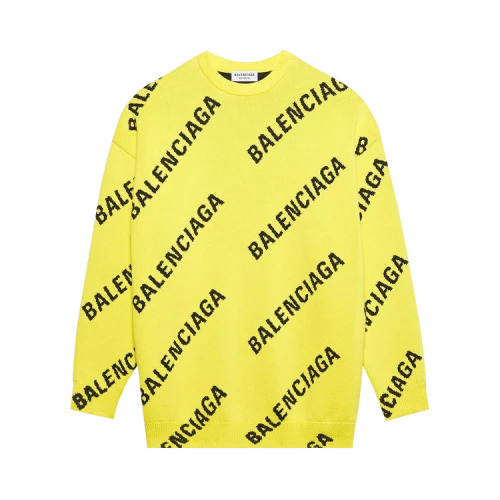 Balenciaga Allover Logo Crewneck 'Yellow/Black'