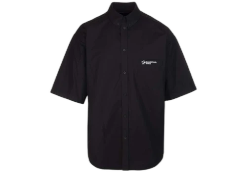 Balenciaga Logo-Embroidered Short-Sleeve Shirt Black