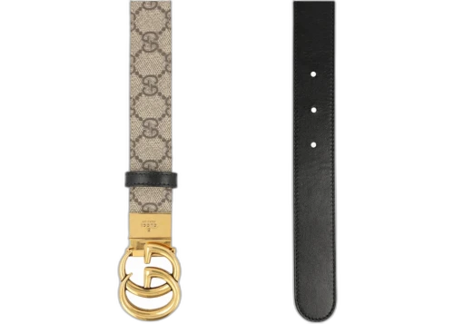 Gucci Women's GG Marmont Reversible Belt Be/Ebony/Nero