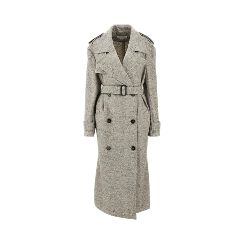 Stella McCartney Herringbone Trench Coat 'Grey Melange/Cream'