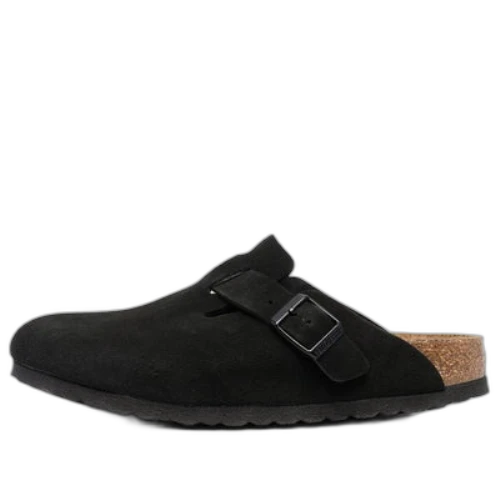 Birkenstock Boston Soft Footbed Suede Leather Narrow Fit Mules 'Black' (Women's)