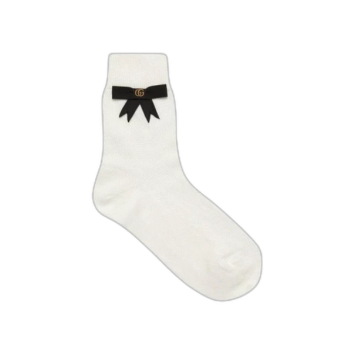 Gucci Cotton Blend Socks With GG Bow 'White'