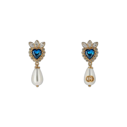 Gucci Crystal Heart Earrings 'Gold Metal'