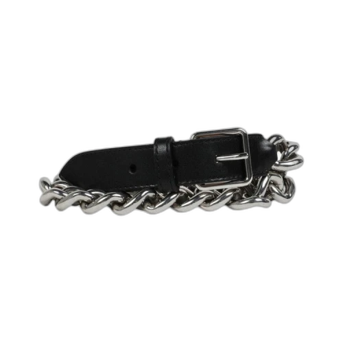 Alexander McQueen Chain-Trimmed Leather Belt Black