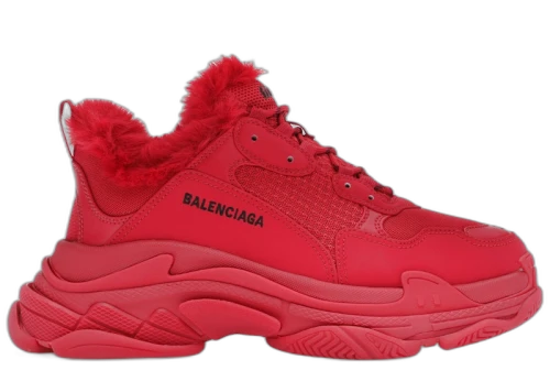 Balenciaga Triple S Faux Fur Burgundy