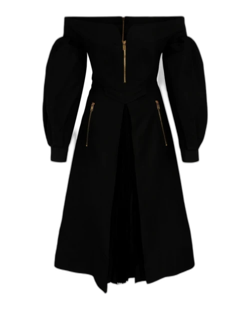 Gucci Off-The-Shoulder Pleated Dress Black