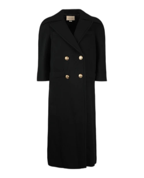 Gucci Double Breasted Collared Coat Black