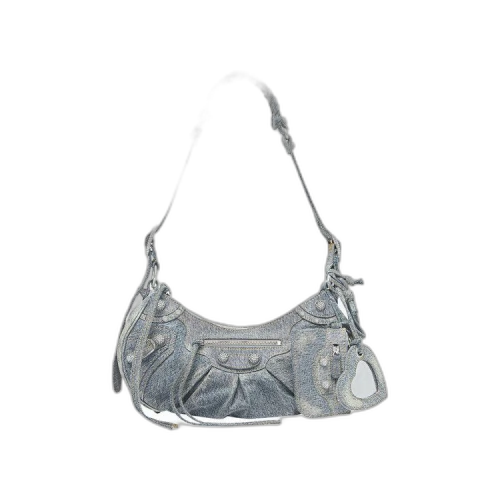 Balenciaga Le Cagole Small Shoulder Bag Denim with Rhinestones Blue