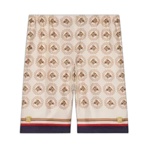 Gucci Equestrian Print Silk Twill Shorts 'Ivory/Gold'