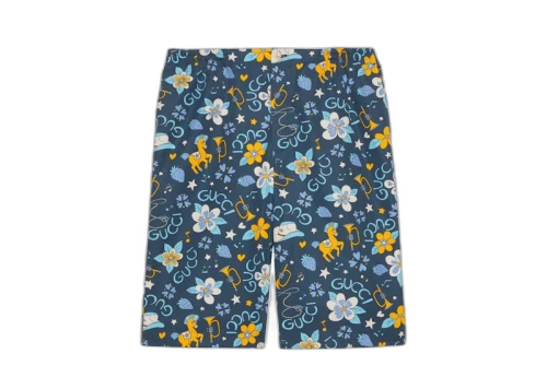 Gucci Cotton Flower and Pony Print Shorts Blue Multi