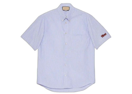 Gucci Embroidered Logo Short Sleeve Shirt Blue