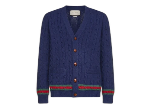 Gucci Cashmere and Wool Cable-Knit Cardigan Blue