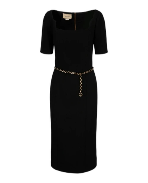 Gucci Short Sleeve Wool Dress Black