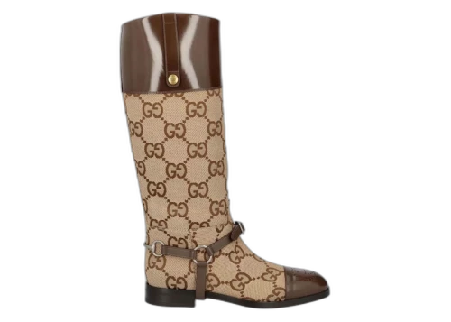 Gucci GG Round Toe Knee-High Boots Beige Brown (Women's)