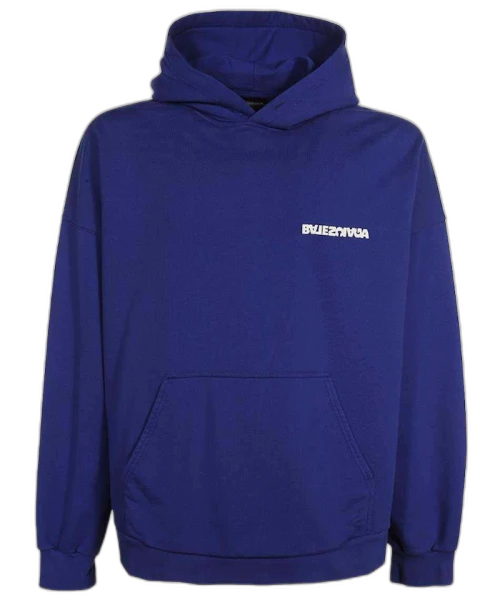Balenciaga Wide Fit Logo Hoodie Blue
