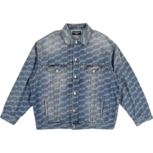 Balenciaga All-Over BB Monogram Logo Denim Jacket 'Blue'