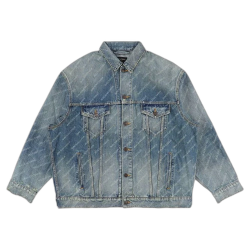 Balenciaga All-Over Logo Oversized Denim Jacket 'Blue'