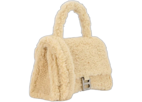 Balenciaga Women's Hourglass Faux Shearling Shoulder Bag Beige