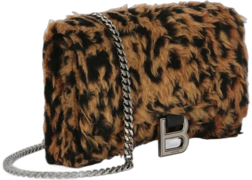 Balenciaga Women's Leopard Print Hourglass Wallet On Chain Beige/Brown