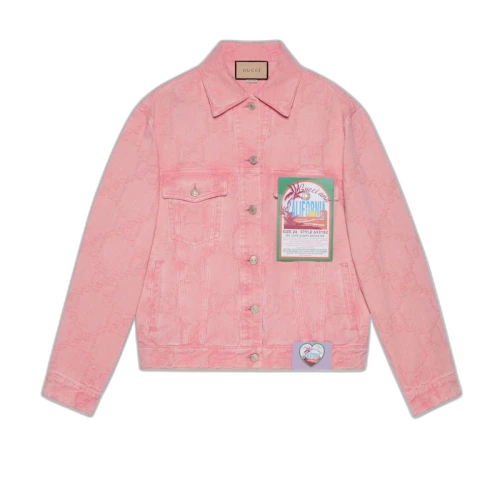 Gucci California GG Supreme Pattern Denim Jacket Pink
