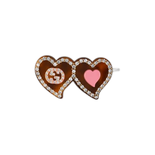 Gucci Hair Clip With GG And Hearts 'Tortoise/Pink'