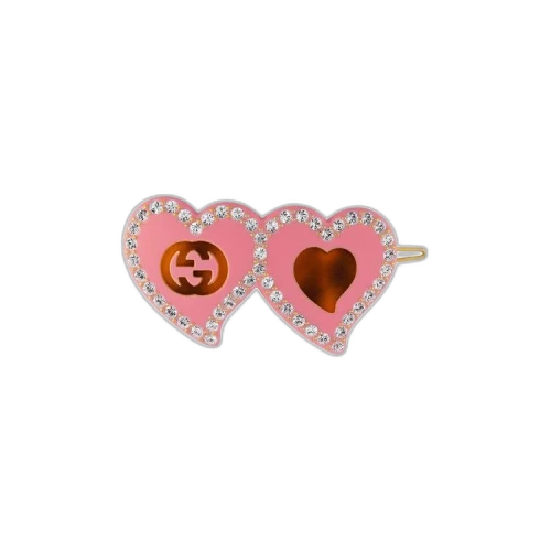 Gucci Hair Clip With GG And Hearts 'Pink'