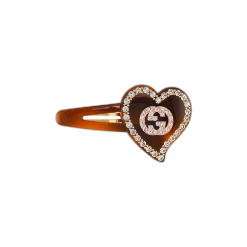Gucci Hair Clip With GG And Heart Detail 'Tortoise/Pink'