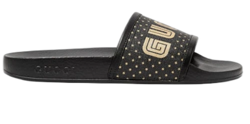 Gucci Leather Trimmed Canvas Slides SEGA Black (W)
