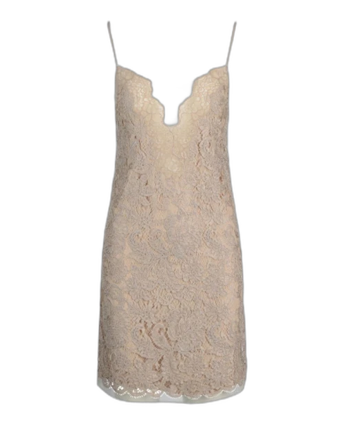 Gucci Sleeveless Lace Mini Dress Beige