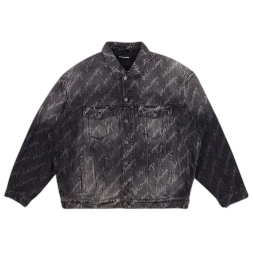 Balenciaga All-Over Logo Oversized Denim Jacket 'Black'
