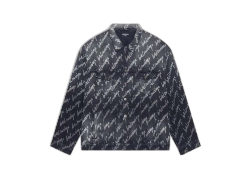Balenciaga Allover Logo Oversized Jacket Black