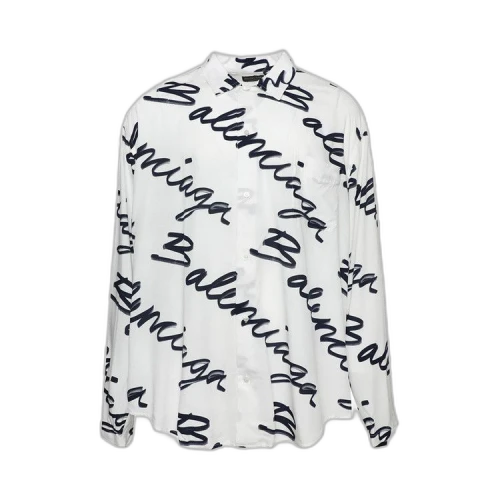 Balenciaga Logo Long-Sleeve Shirt 'White/Navy'