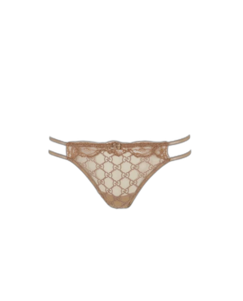 Gucci GG Embroidered Tulle Bikini Briefs Beige