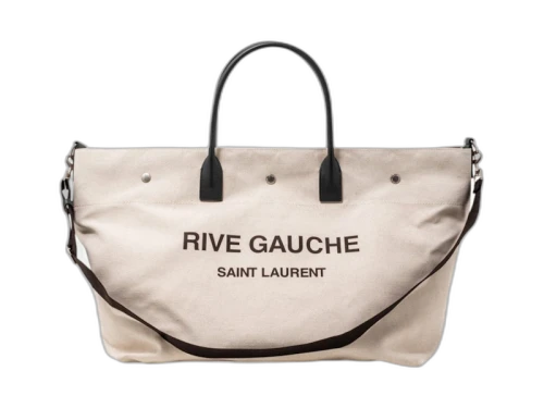 Saint Laurent Rive Gauche Maxi Canvas/Leather Tote Cream/Black