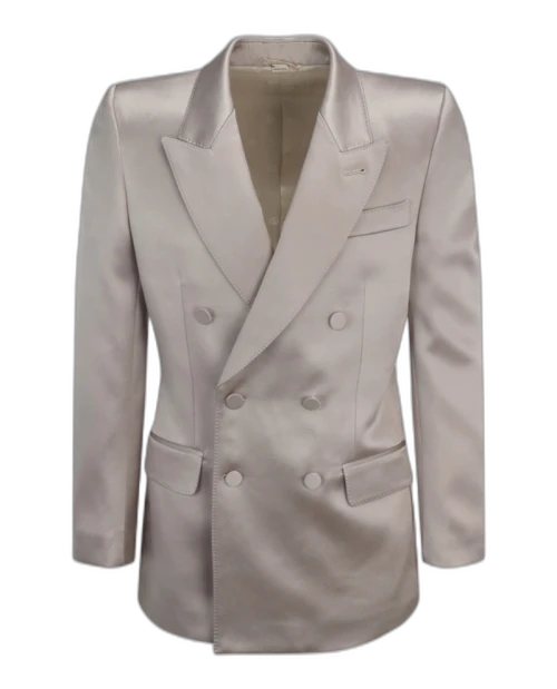 Gucci Double Breasted Satin Blazer Natural