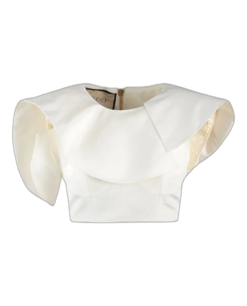 Gucci Asymmetrical Collar Crop Top White