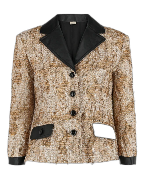 Gucci Tweed Patterned Blazer Gold
