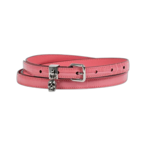 Alexander McQueen Thin Double Wrap Skull Belt Coral