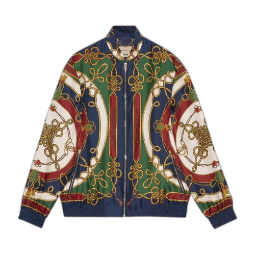 Gucci Silk Jacket With Torchon Printed 'Blue/Ivory'