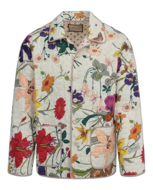 Gucci Padded Floral Quilted Jacket White