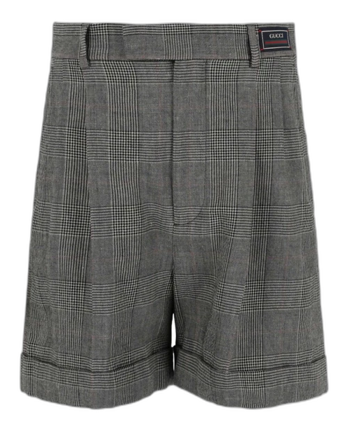 Gucci Cuffed Houndstooth Plaid Shorts Grey/Beige