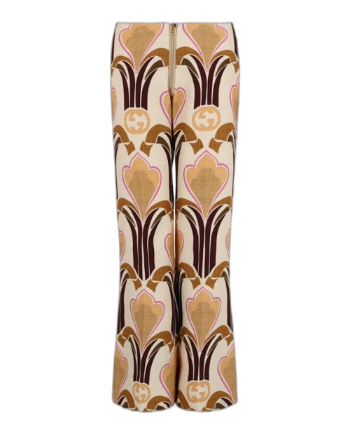 Gucci Geo Patterned Wool Pants Beige White