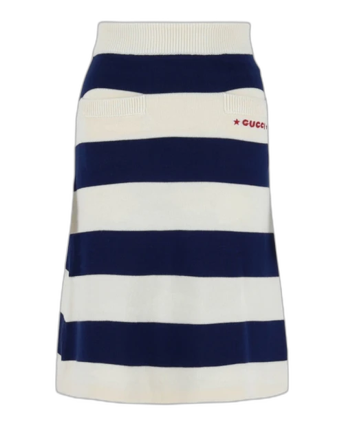 Gucci Wool Striped Skirt Cream