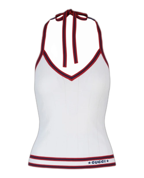 Gucci Ribbed Halter Neck Top White