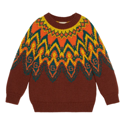 Gucci Kids Geo Patterned Wool Sweater 'Brown'