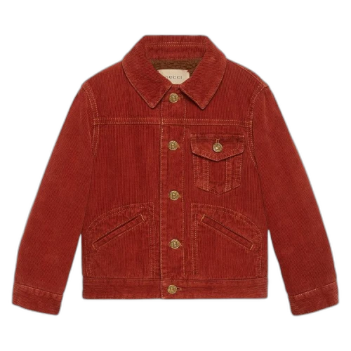 Gucci Kids Embroidered Corduroy Trucker Jacket 'Red'